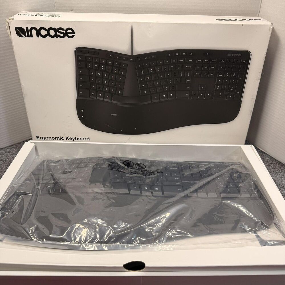 Incase Ergonomic Wired Keyboard Split Layout Black Cushioned Palm Rest USB
